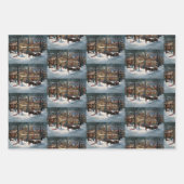 Feuille De Papier Cadeau Vintage Noël paysage enneigé (Devant)