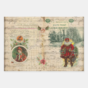 Feuille De Papier Cadeau Vintage Noël Père Noël et notes musicales