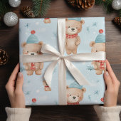 Feuille De Papier Cadeau Vintage Nounours de Noël