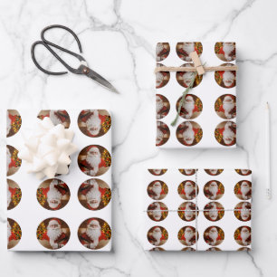 Feuille De Papier Cadeau Vintage Père Noël Arbre de Noël Motif de vacances