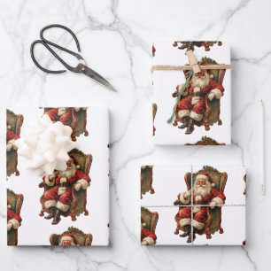 Feuille De Papier Cadeau Vintage Père Noël traditionnel Motif de Noël