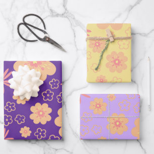 Feuille De Papier Cadeau Vintage Purple Jaune Orange Motif Floral
