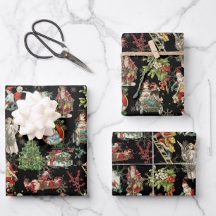 Feuille De Papier Cadeau Vintage Retro Festive Motif Festif Noël