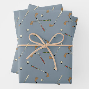 Feuille De Papier Cadeau Vintage Retro Golf Club Golf Ball Motif Blue