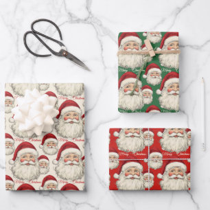 Feuille De Papier Cadeau Vintage Retro souriant visage Père Noël