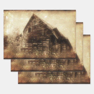 Feuille De Papier Cadeau Vintage Rustic Barn Sepia Country Texture