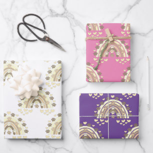 Feuille De Papier Cadeau Vintage Sepia Rainbow Chien Paw Et Enveloppement C