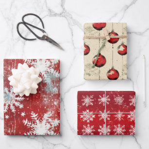 Feuille De Papier Cadeau Vintage Shabby Chic Noël Rouge Mix Trio