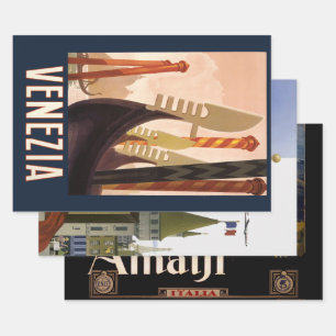 Feuille De Papier Cadeau Vintage Venice Italie Gondola Travel