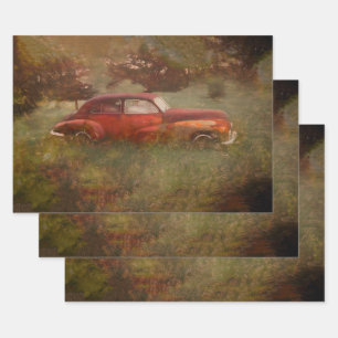 Feuille De Papier Cadeau Vintage voiture rouge antique Vieux Russe Art Déc