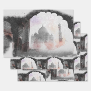 Feuille De Papier Cadeau Vintage voyage de carte postale Taj Mahal
