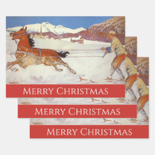 Feuille De Papier Cadeau Vintage voyage, hiver en Suisse Noël