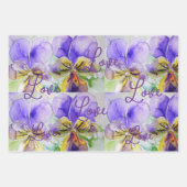 Feuille De Papier Cadeau Viola violet Pansies fleur Aquarelle Amour (Devant)