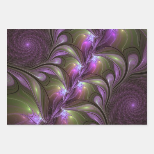 Feuille De Papier Cadeau Violet Abstrait violet violet kaki fractal (Devant 2)