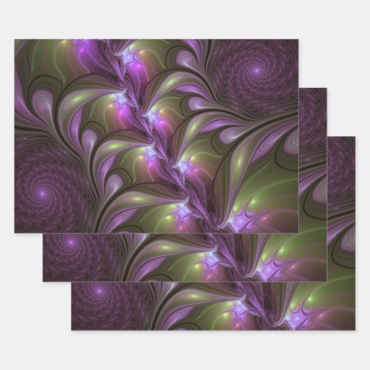 Feuille De Papier Cadeau Violet Abstrait violet violet kaki fractal (Lot)