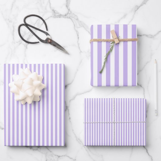Feuille De Papier Cadeau Violet Clair & Rayures Blanches (Recto)
