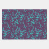 Feuille De Papier Cadeau Violet foncé et bleu clair Poison Flower Line Art (Devant 2)