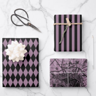 Feuille De Papier Cadeau Violet foncé et noir sur le thème de Paris