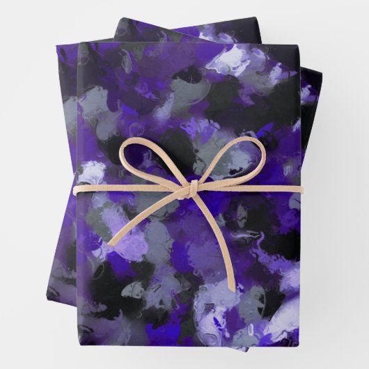 Feuille De Papier Cadeau Violet, gris, noir et bleu Abstrait (En situation)