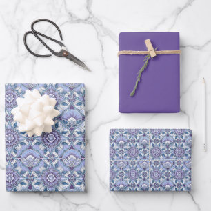 Feuille De Papier Cadeau Violet, Lavande, Lilas, Bleus & Art Déco Blanc