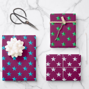 Feuille De Papier Cadeau Violet Rouge Bleu Argent Vert Turquoise Bleu Étoil
