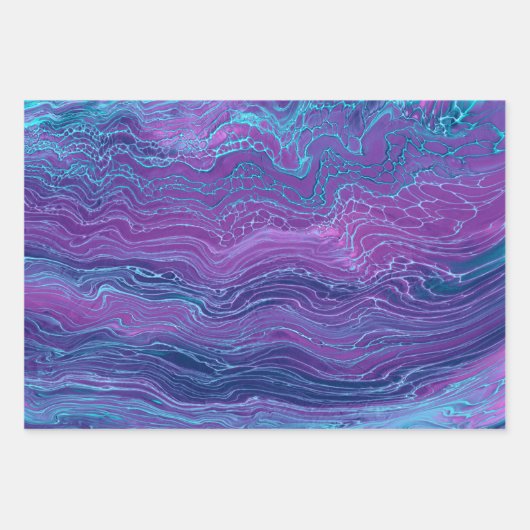Feuille De Papier Cadeau Violet Violet Bleu Marbré Acrylique Abstraction (Devant)