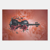 Feuille De Papier Cadeau Violon noir gothique aux roses rouges (Devant 2)