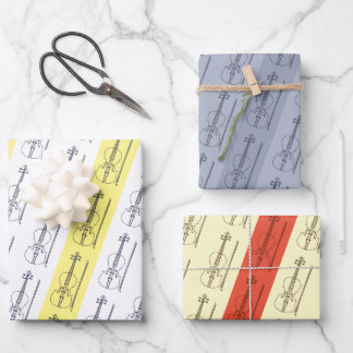 Feuille De Papier Cadeau Violon simple moderne Noir Jaune Terracotta Bleu