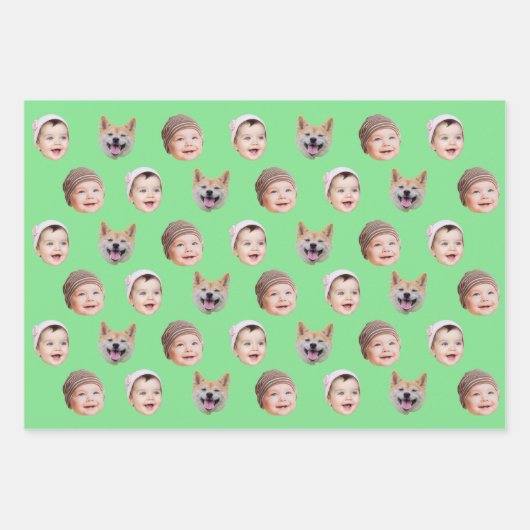 Feuille De Papier Cadeau Visage bébé personnalisé, famille personnalisée 3 (Devant 3)
