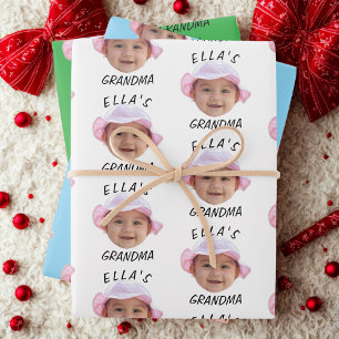 Feuille De Papier Cadeau Visage de bébé personnalisé Photo Texte Grand-mère