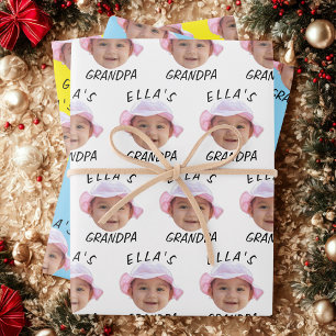Feuille De Papier Cadeau Visage de bébé personnalisé Photo Texte Grand-père