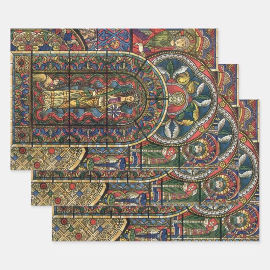 Feuille De Papier Cadeau Vitrail d'église, architecture vintage (Lot)
