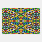 Feuille De Papier Cadeau Vitrail jaune, rouge et bleu (Devant 2)