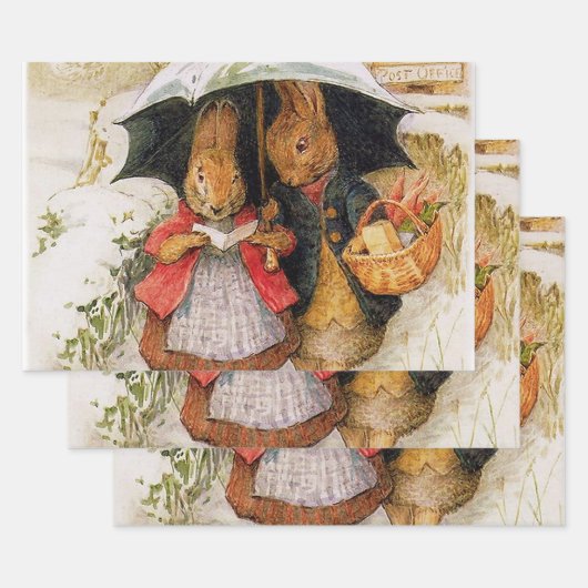 Feuille De Papier Cadeau "voeux de Noël" par Beatrix Potter (Lot)