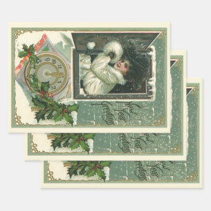 Feuille De Papier Cadeau Vœux de Nouvel An vintage, fenêtre de fille victor