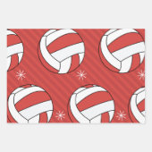 Feuille De Papier Cadeau Volley-ball Noël Festive rayé Ball Neige Rouge (Devant 2)