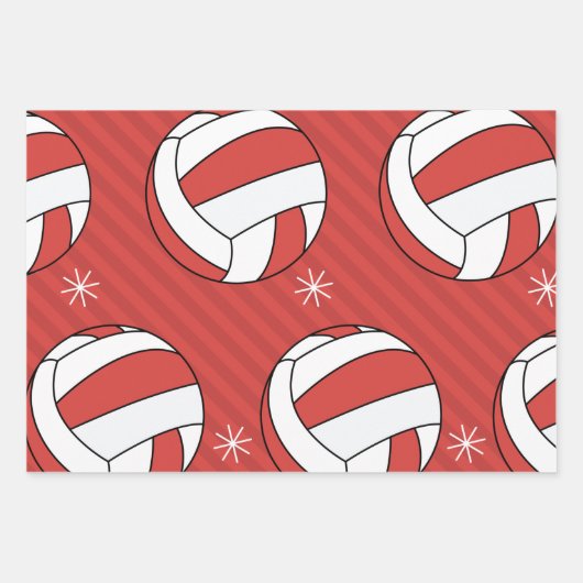 Feuille De Papier Cadeau Volley-ball Noël Festive rayé Ball Neige Rouge (Devant 2)