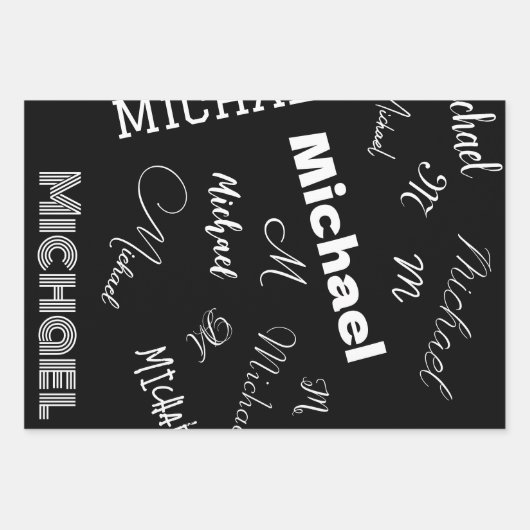 Feuille De Papier Cadeau Votre nom et monogramme motif personnalisé noir (Devant 3)