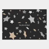 Feuille De Papier Cadeau Vous Êtes Une Étoile ! Élégant Noir moderne (Devant)