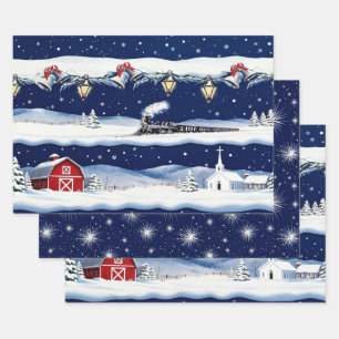 Feuille De Papier Cadeau Voyage de nuit de Noël vintage