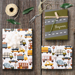 Feuille De Papier Cadeau Vroom ! Vroom ! Voiture et transport Motif Garçon