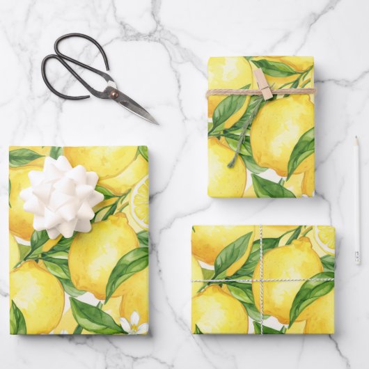 Feuille De Papier Cadeau Watercolor Lemon Grove Seamless Pattern (Recto)