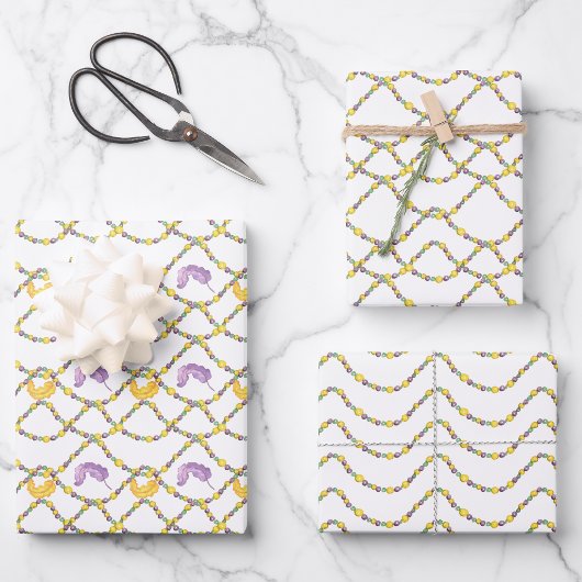 Feuille De Papier Cadeau Watercolor Mardi Gras Beads