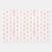 Feuille De Papier Cadeau Watercolor Pink & Green Bow Mahjong (Devant 2)