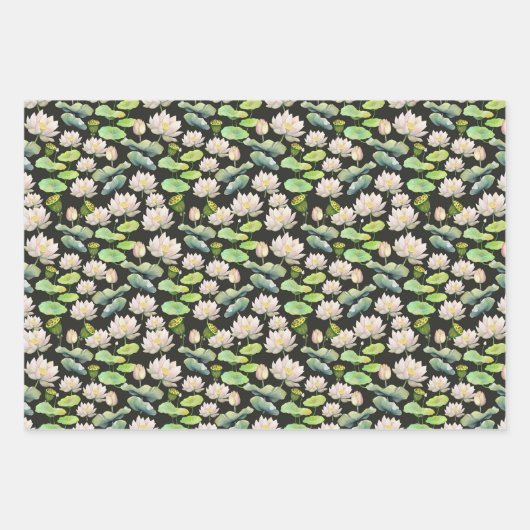 Feuille De Papier Cadeau Watercolor Pink Lotus Seamless Pattern (Devant)