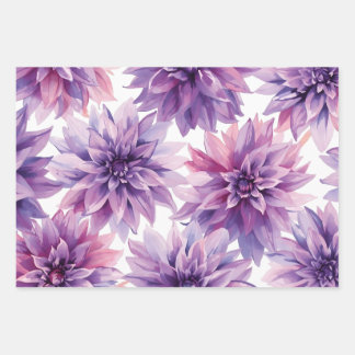 Feuille De Papier Cadeau Watercolor Purple Dahlia Flowers 