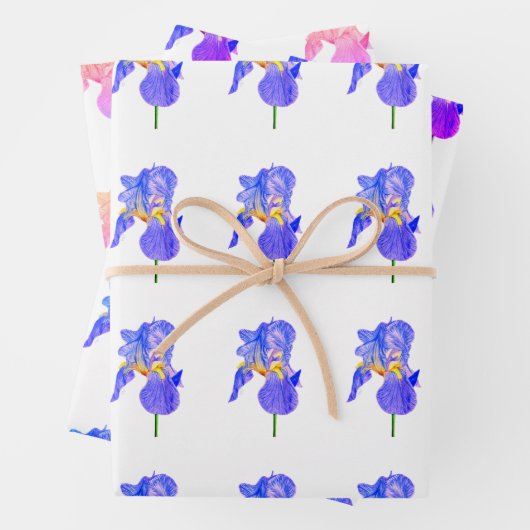 Feuille De Papier Cadeau Watercolour Blue Iris Gift Wrapping Paper Sheets (En situation)