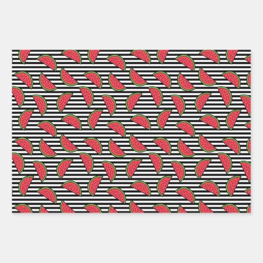 Feuille De Papier Cadeau Watermelon sur Motif Black & White Stripes (Devant 3)