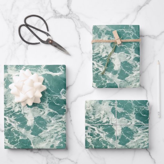 Feuille De Papier Cadeau Waves Blue Green (Recto)