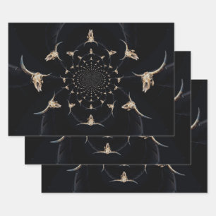 Feuille De Papier Cadeau Western Bull Skull Cowboy Brown Vintage Abstrait